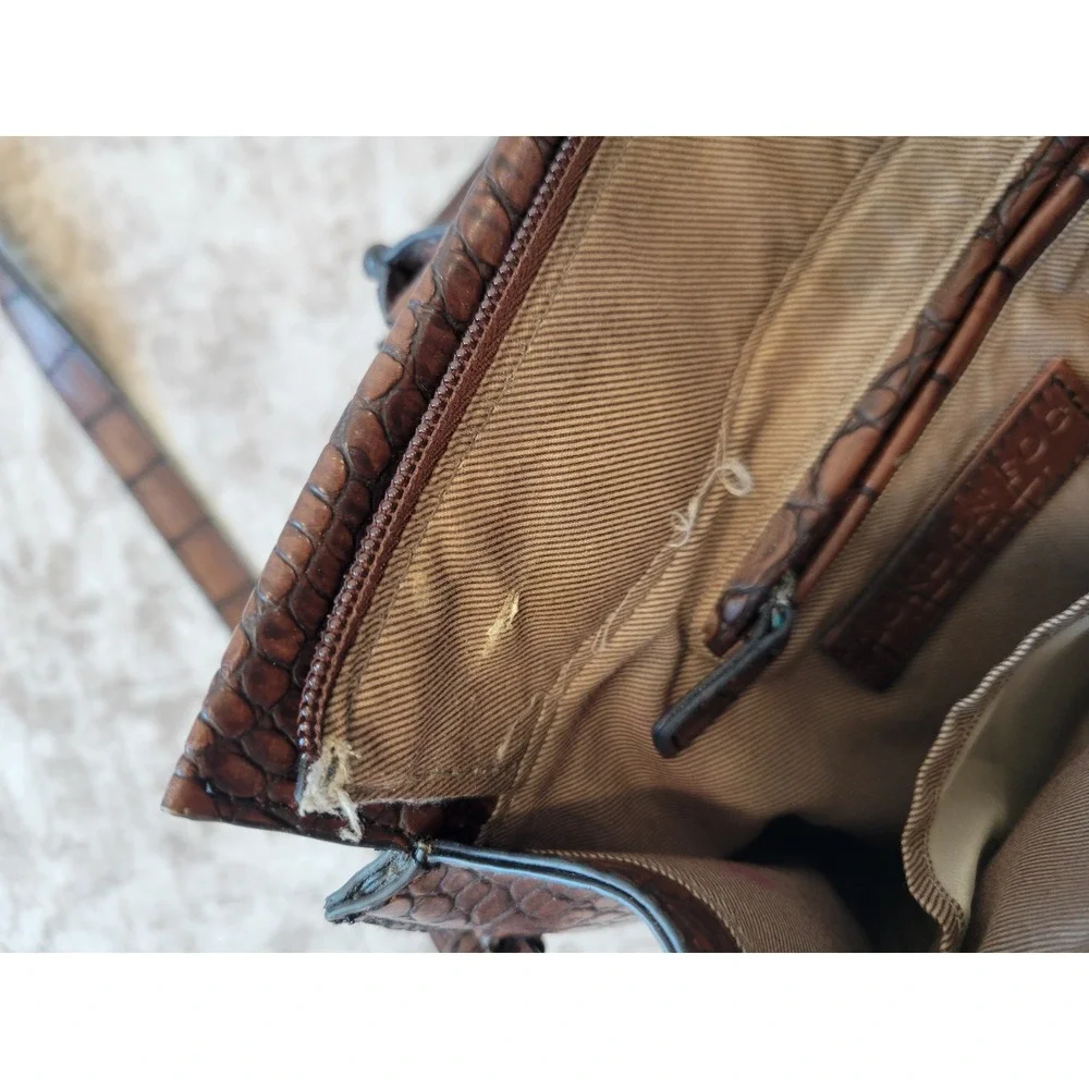Vintage London Fog Croc Embossed Brown Faux Leather Handbag Shoulder Bag Purse‎